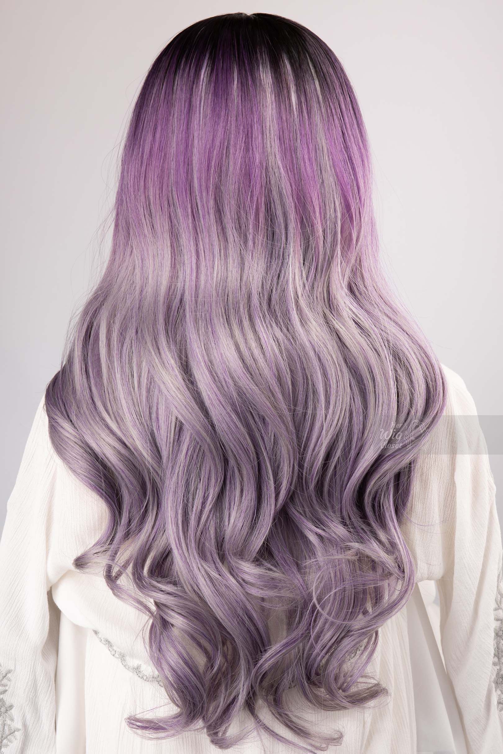 Lavender Purple with Grey Undertones Ombre Wig with Long Wavy Hair Her WIg Closet Vesta sold by Her Wig Closet product image thumbnail 10