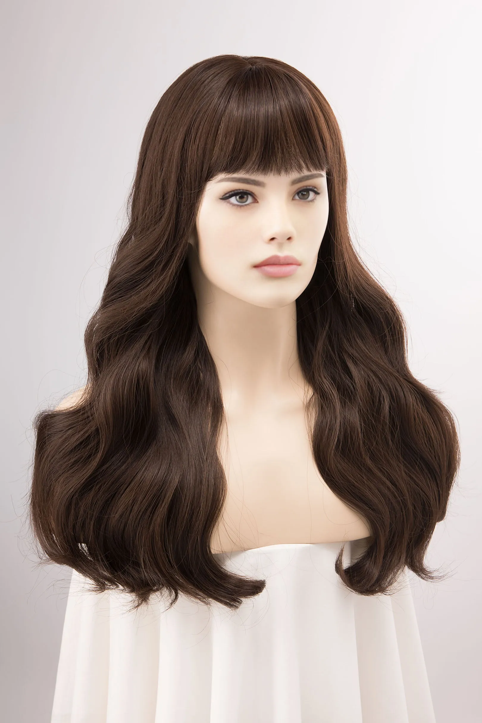 Dark Brown Wig with Bangs Brunette Wavy Long Wig Sana sold by Her Wig Closet product image thumbnail 2
