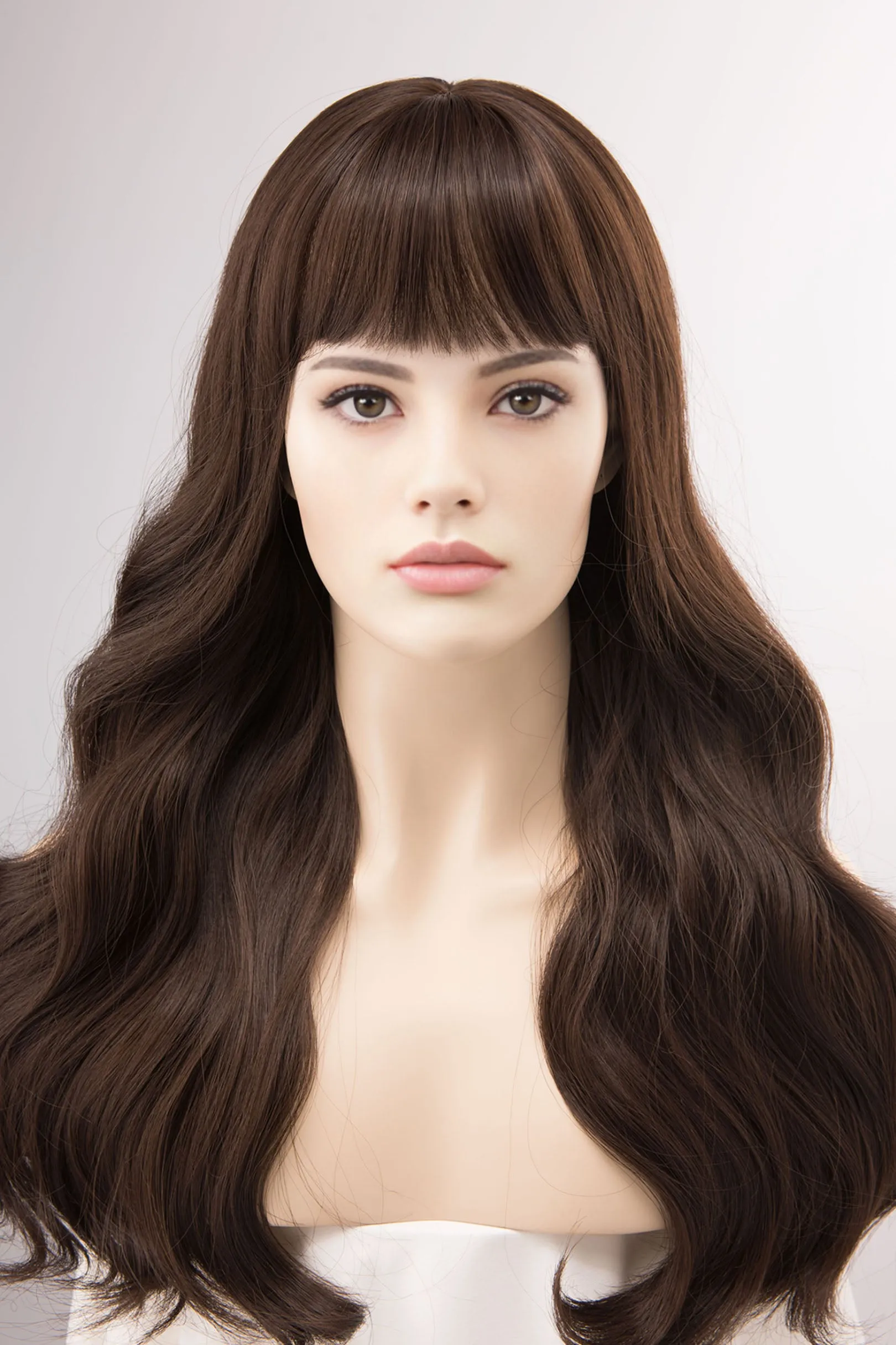 Dark Brown Wig with Bangs Brunette Wavy Long Wig Sana sold by Her Wig Closet product image thumbnail 4