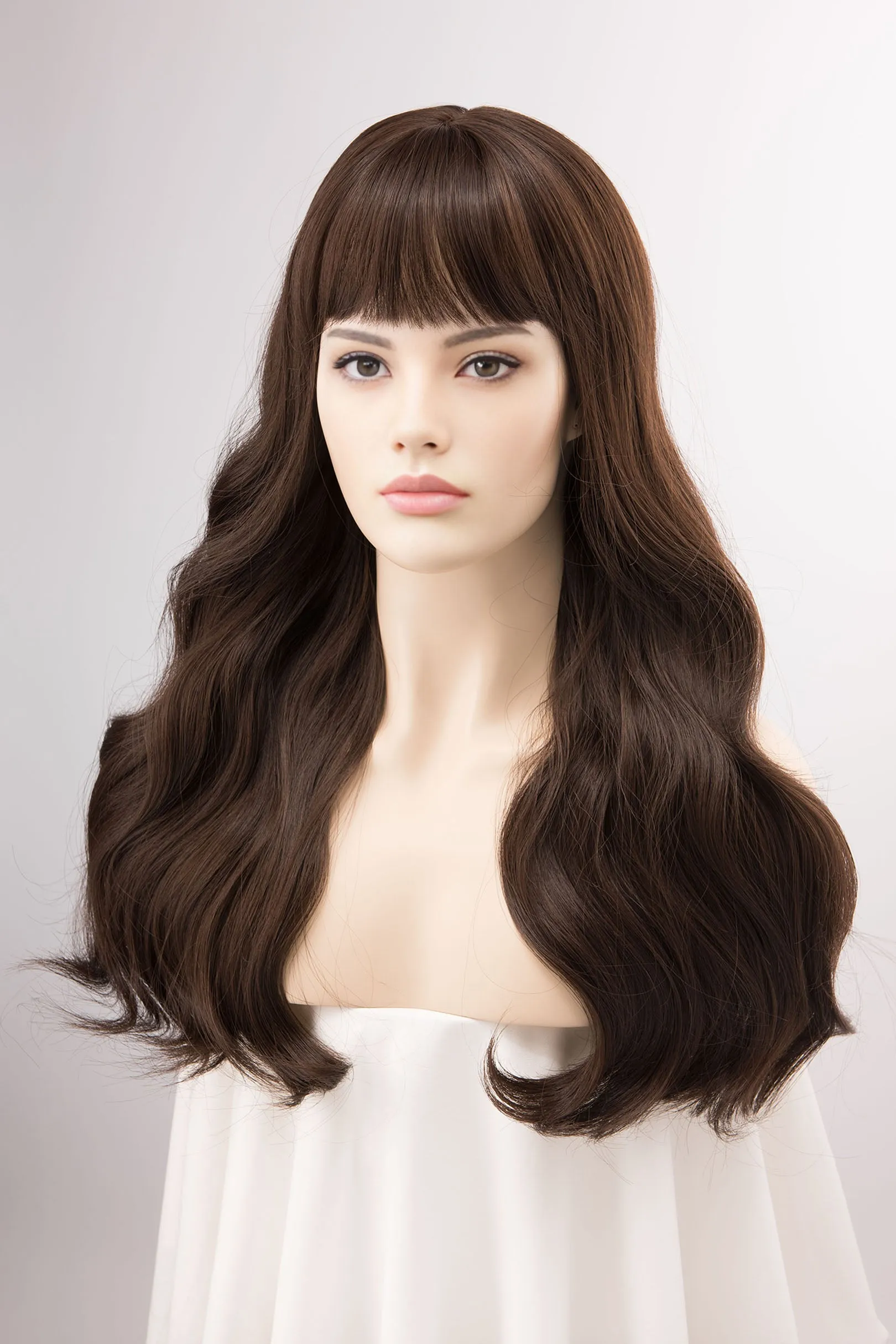 Dark Brown Wig with Bangs Brunette Wavy Long Wig Sana sold by Her Wig Closet product image thumbnail 5