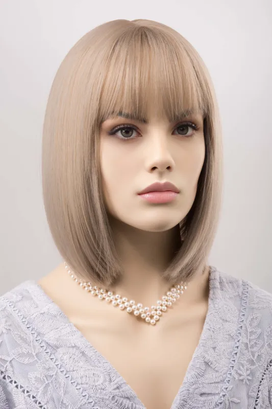 Ash Beige Blonde Straight Bob Synthetic Wig with Bangs Oana sold by Her Wig Closet