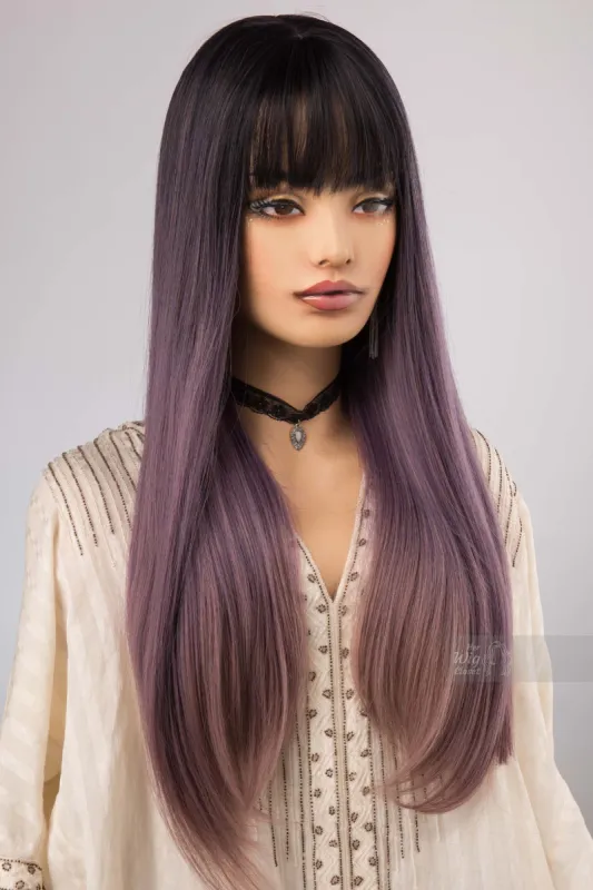 Purple Ombre Straight Wig with Bangs Valerie sold by Her Wig Closet