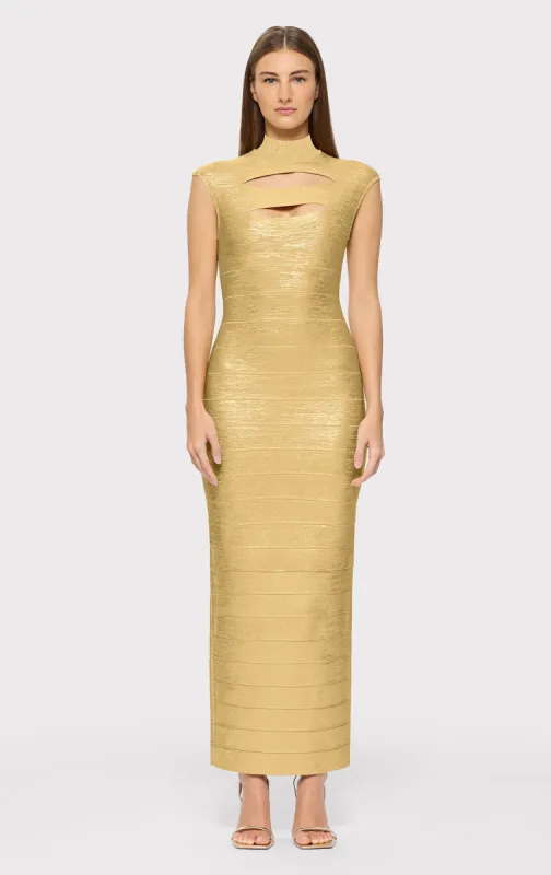 FOIL CAP SLEEVE CUT-OUT GOWN sold by Herve Leger