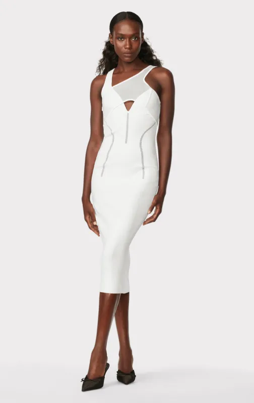 HERVÉ LÉGER X LAW ROACH LAYERED SHEER INTARSIA MIDI DRESS sold by Herve Leger