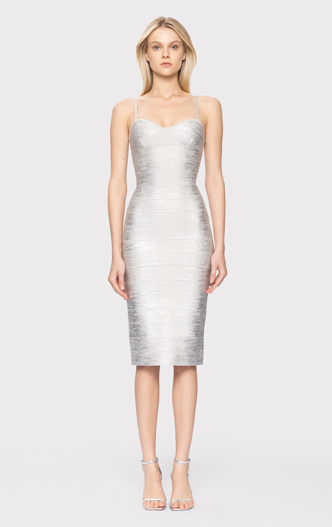 FOIL STRAPPY SWEETHEART MIDI DRESS sold by Herve Leger