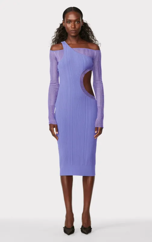 HERVÉ LÉGER X LAW ROACH SHEER LAYERED CUTOUT L/S MIDI DRESS sold by Herve Leger