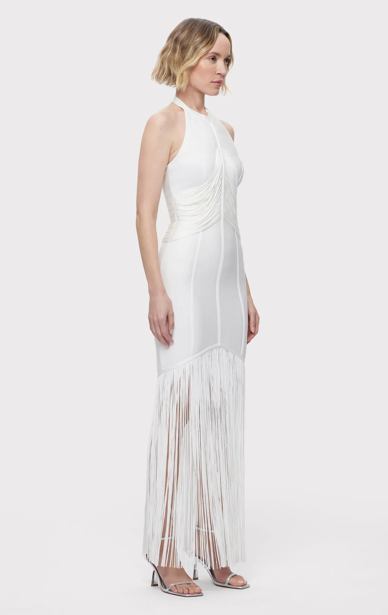 DRAPED WAIST HALTER FRINGE GOWN sold by Herve Leger product image thumbnail 4
