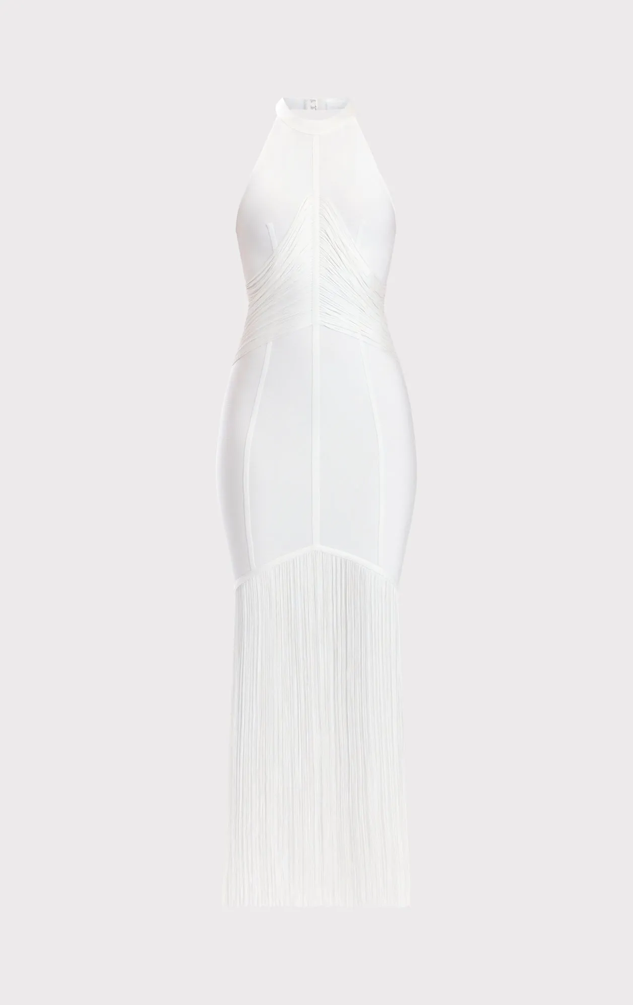 DRAPED WAIST HALTER FRINGE GOWN sold by Herve Leger product image thumbnail 3