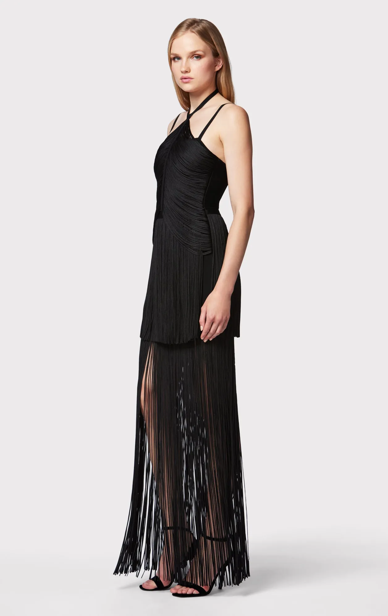 DRAPED FRINGE STRAPPY HALTER GOWN sold by Herve Leger product image thumbnail 4