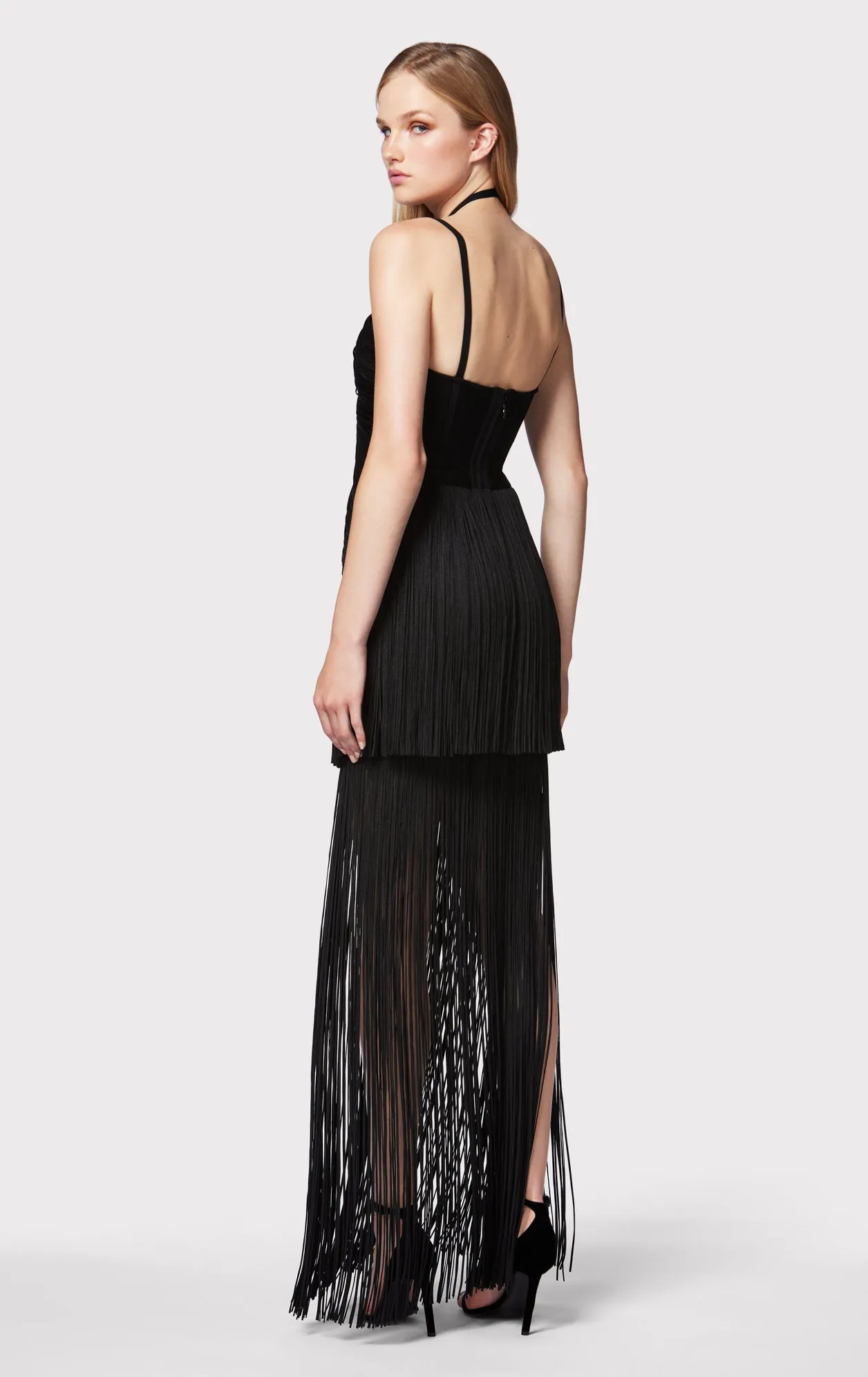 DRAPED FRINGE STRAPPY HALTER GOWN sold by Herve Leger product image thumbnail 5