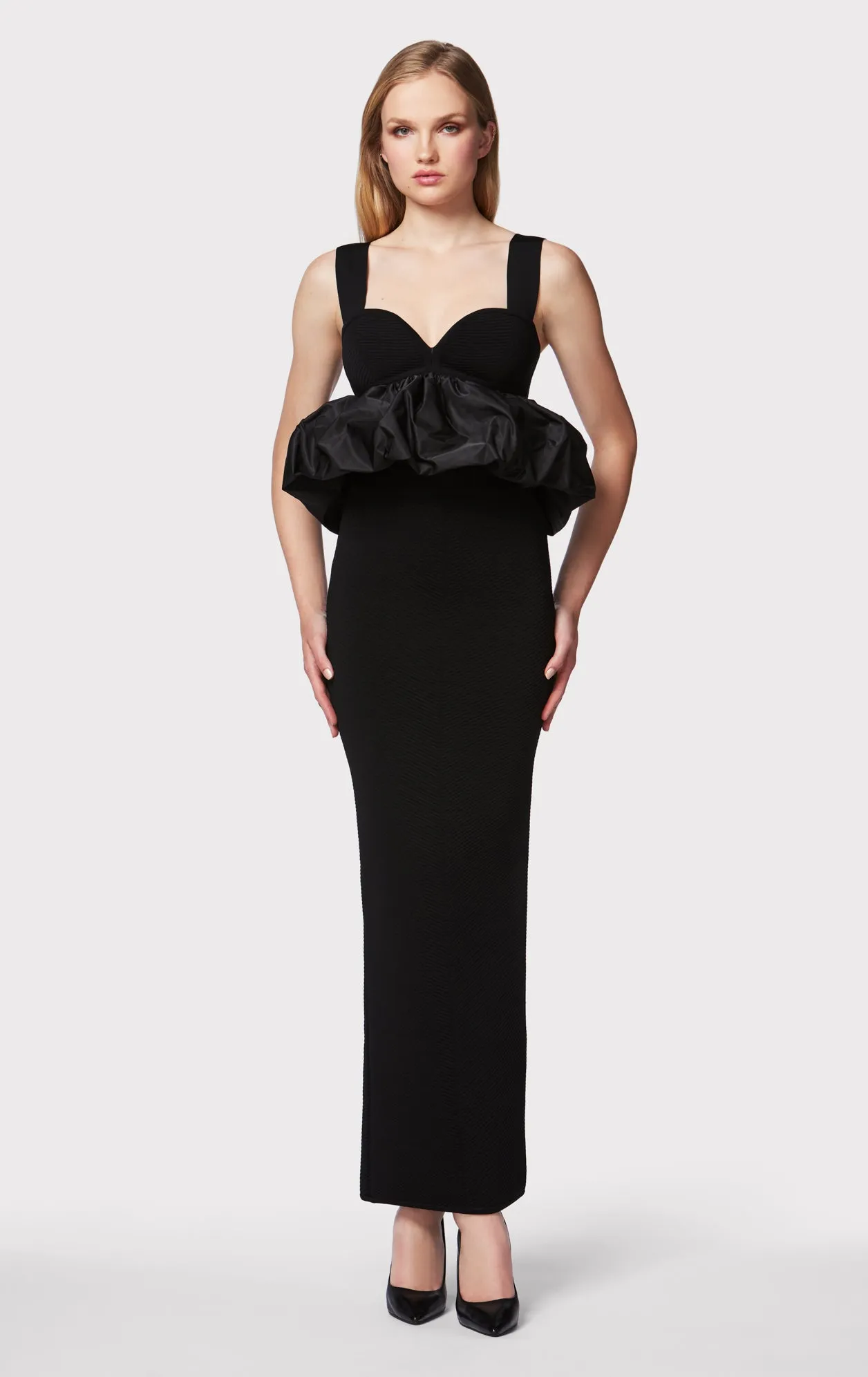 RUCHED NYLON PEPLUM GOWN sold by Herve Leger