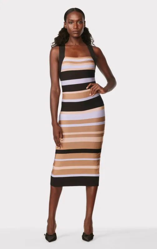 HERVÉ LÉGER X LAW ROACH STRIPED BANDAGE MIDI DRESS sold by Herve Leger