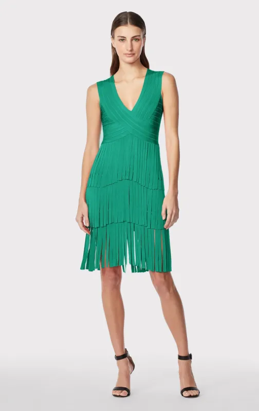V NECK FRINGED MIDI DRESS sold by Herve Leger