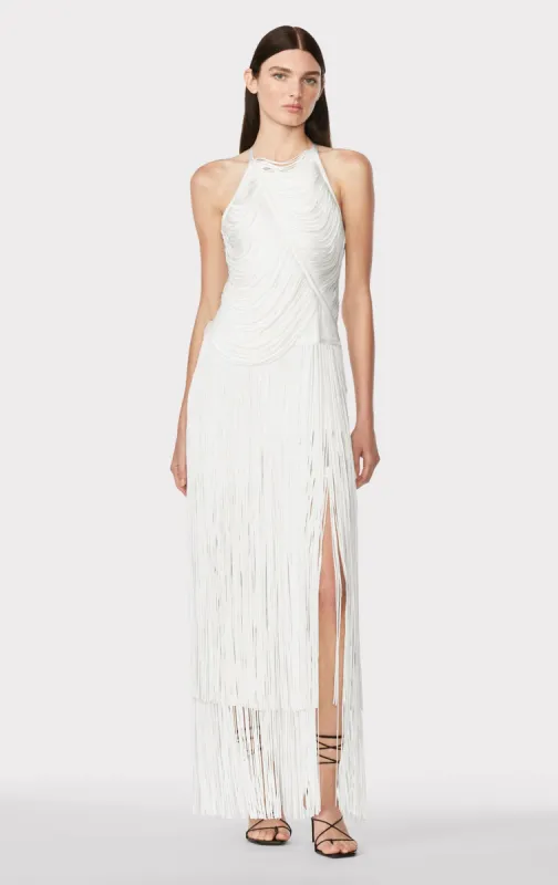 Draped Fringe Asymmetrical Gown sold by Herve Leger