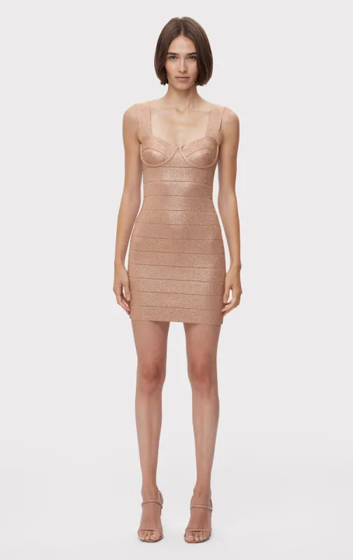DISCO KNIT BUSTIER S/L MINI DRESS sold by Herve Leger