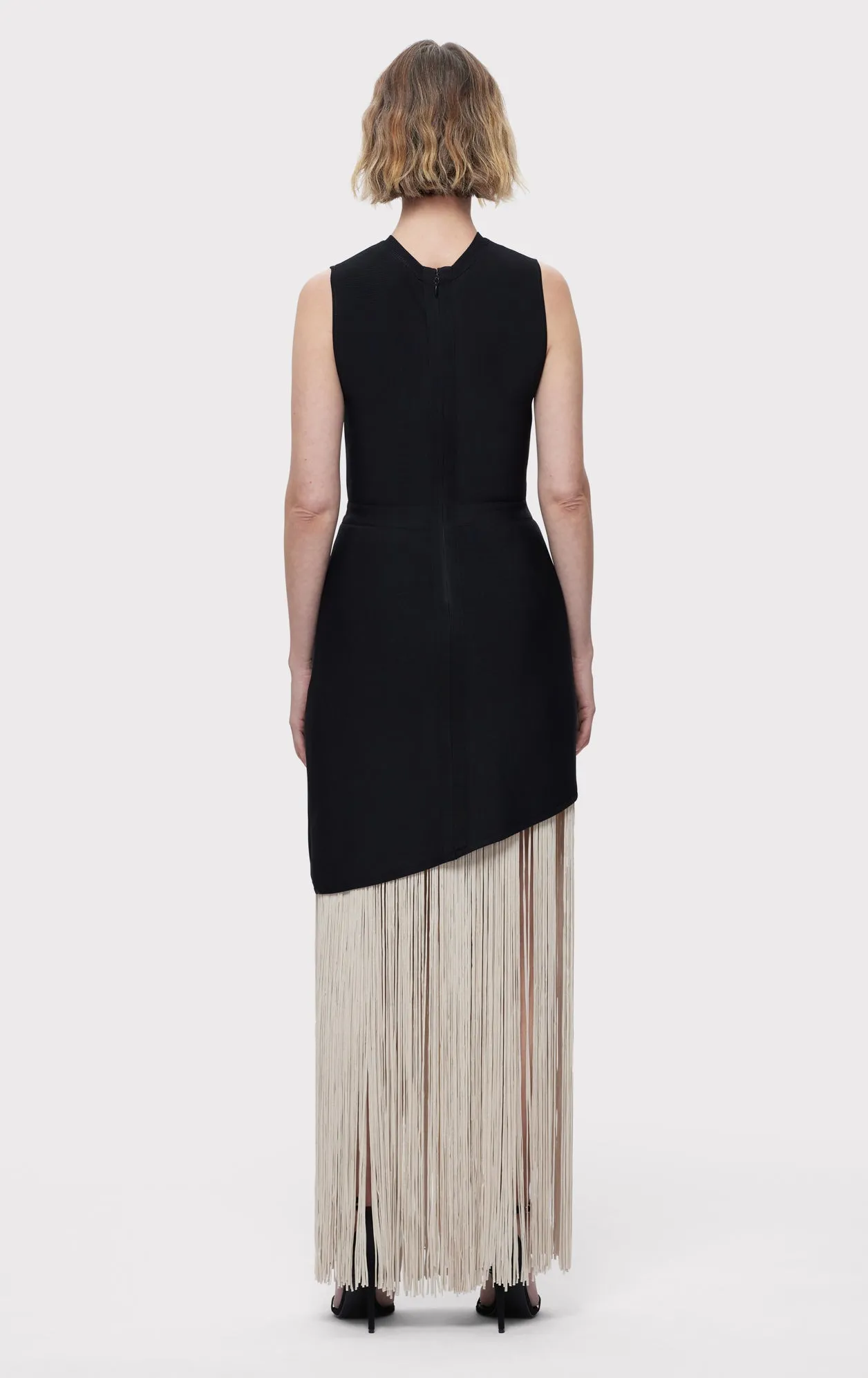 CREW NECK S/L ASYMMETRIC HEM FRINGE GOWN sold by Herve Leger product image thumbnail 5