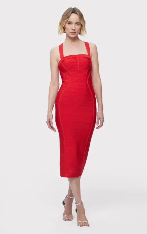 S/L CROSS BACK BANDAGE MIDI DRESS sold by Herve Leger