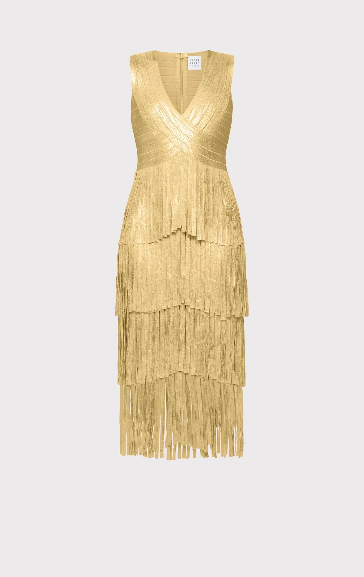 V NECK FOIL FRINGE MIDI DRESS sold by Herve Leger product image thumbnail 2