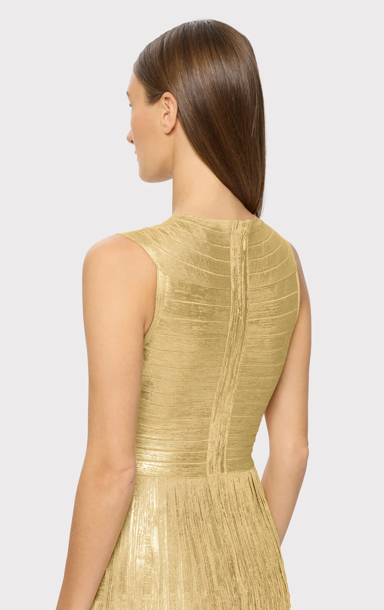 V NECK FOIL FRINGE MIDI DRESS sold by Herve Leger product image thumbnail 5