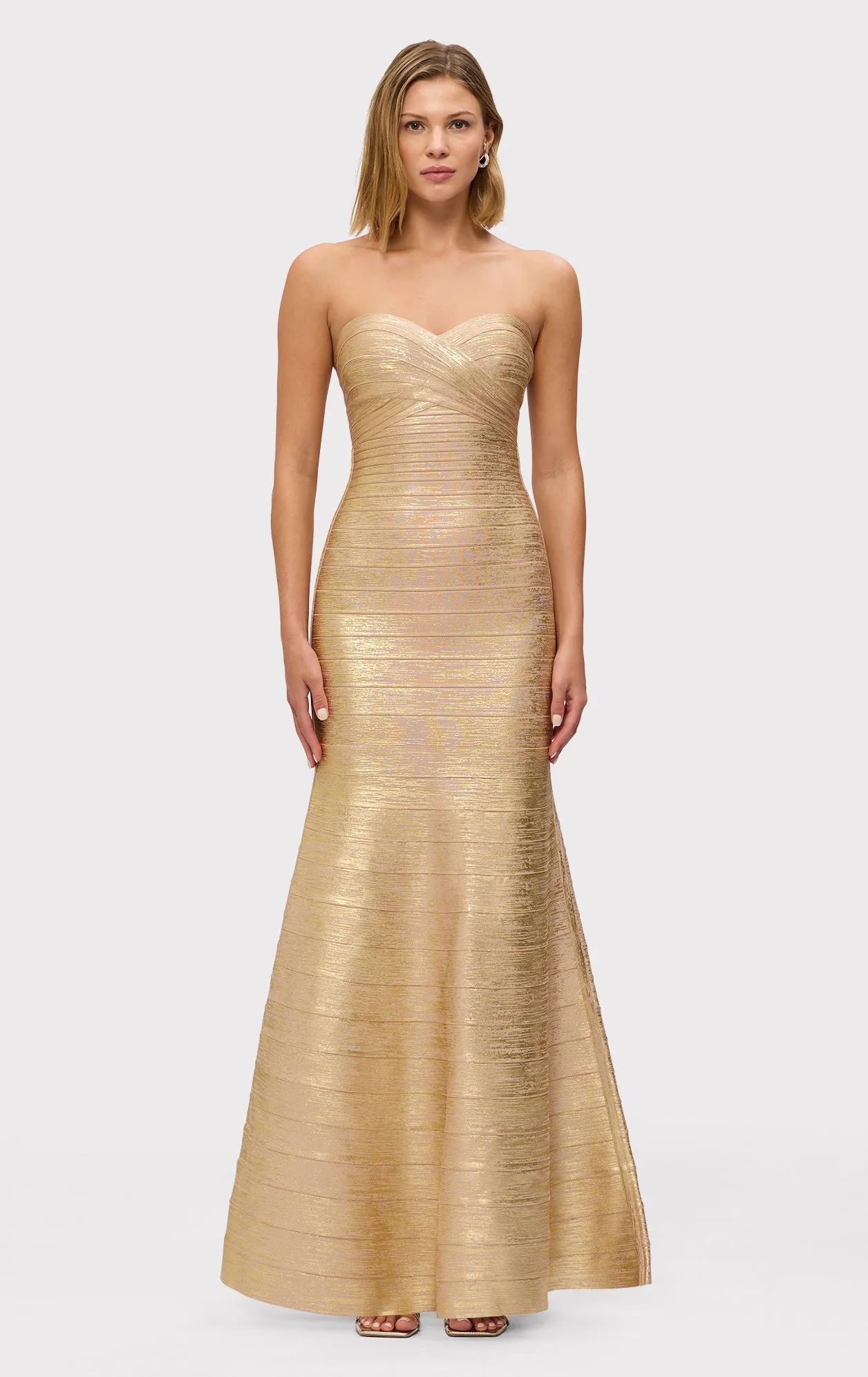 THE METALLIC SARA GOWN sold by Herve Leger