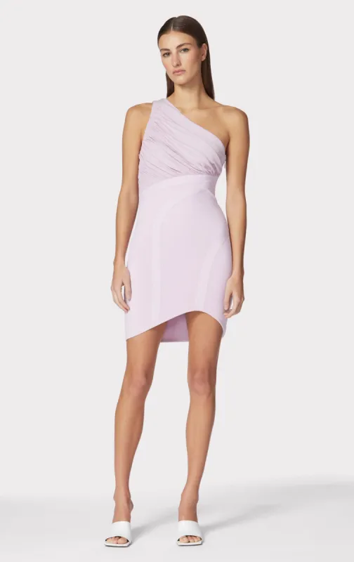 RUCHED WOVEN MIX ONE SHOULDER MINI DRESS sold by Herve Leger