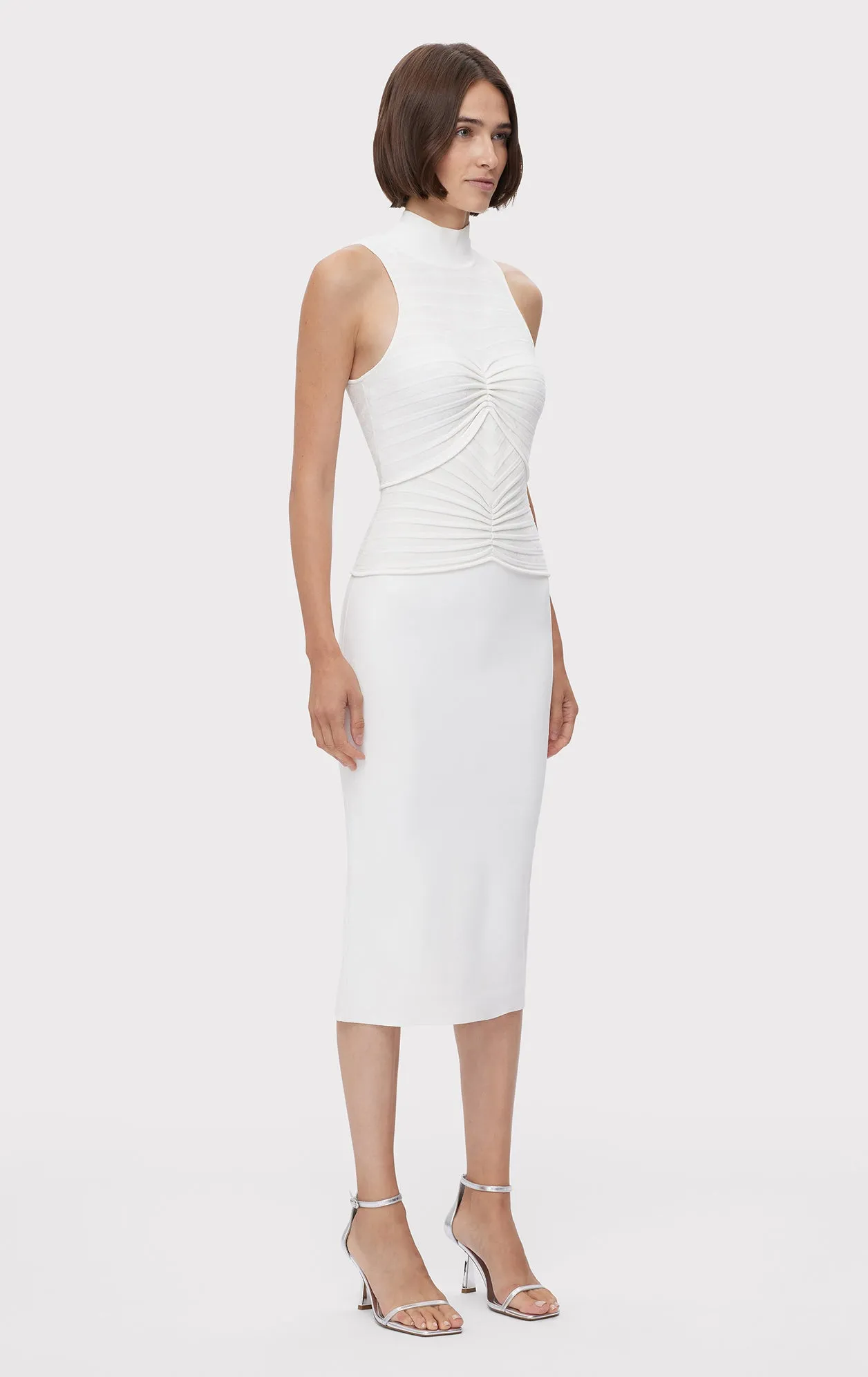 GATHERED CHENILLE STRIPE S/L MIDI DRESS sold by Herve Leger product image thumbnail 4