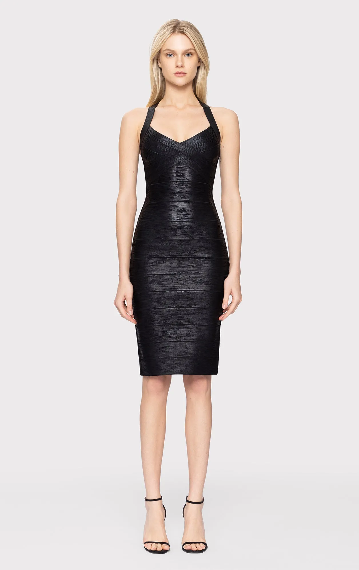 FOIL OPEN X BACK WEAVED FRONT DRESS sold by Herve Leger