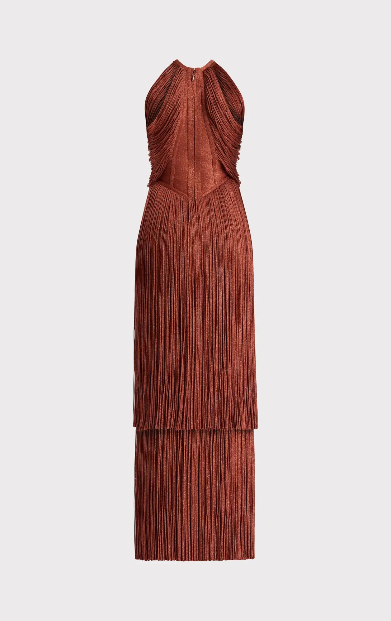 METALLIC DRAPED FRINGE HALTER GOWN sold by Herve Leger product image thumbnail 3