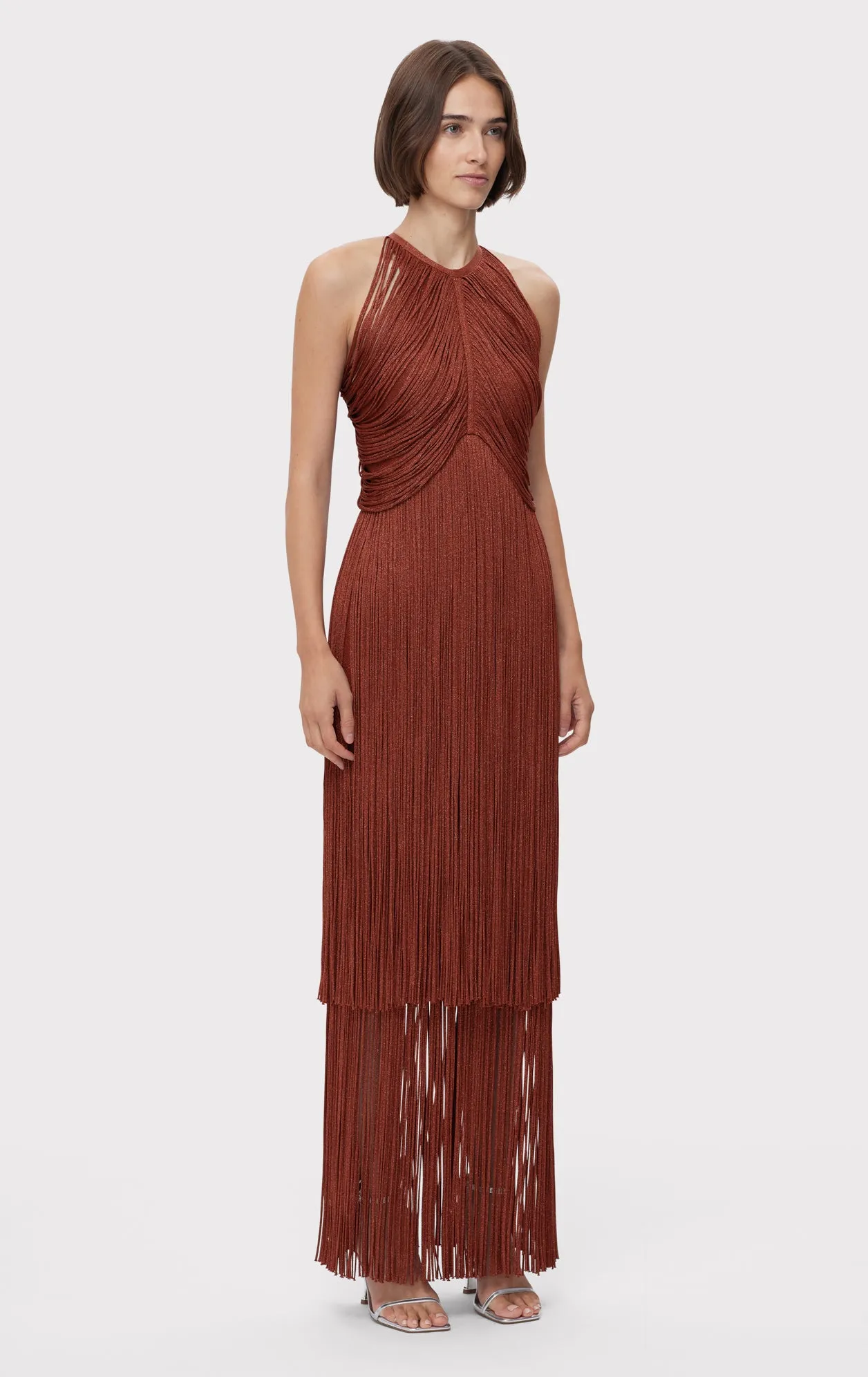 METALLIC DRAPED FRINGE HALTER GOWN sold by Herve Leger product image thumbnail 5