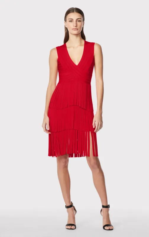 V NECK FRINGED MIDI DRESS sold by Herve Leger
