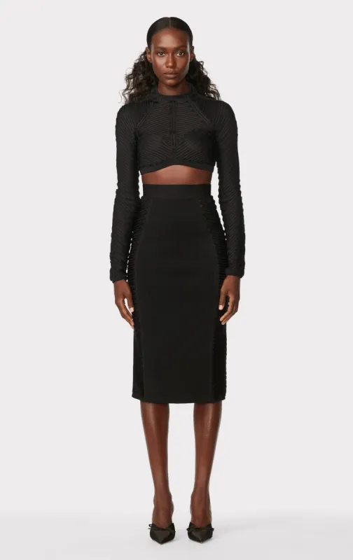 HERVÉ LÉGER X LAW ROACH RIBBON EMBROIDERED MIDI SKIRT sold by Herve Leger