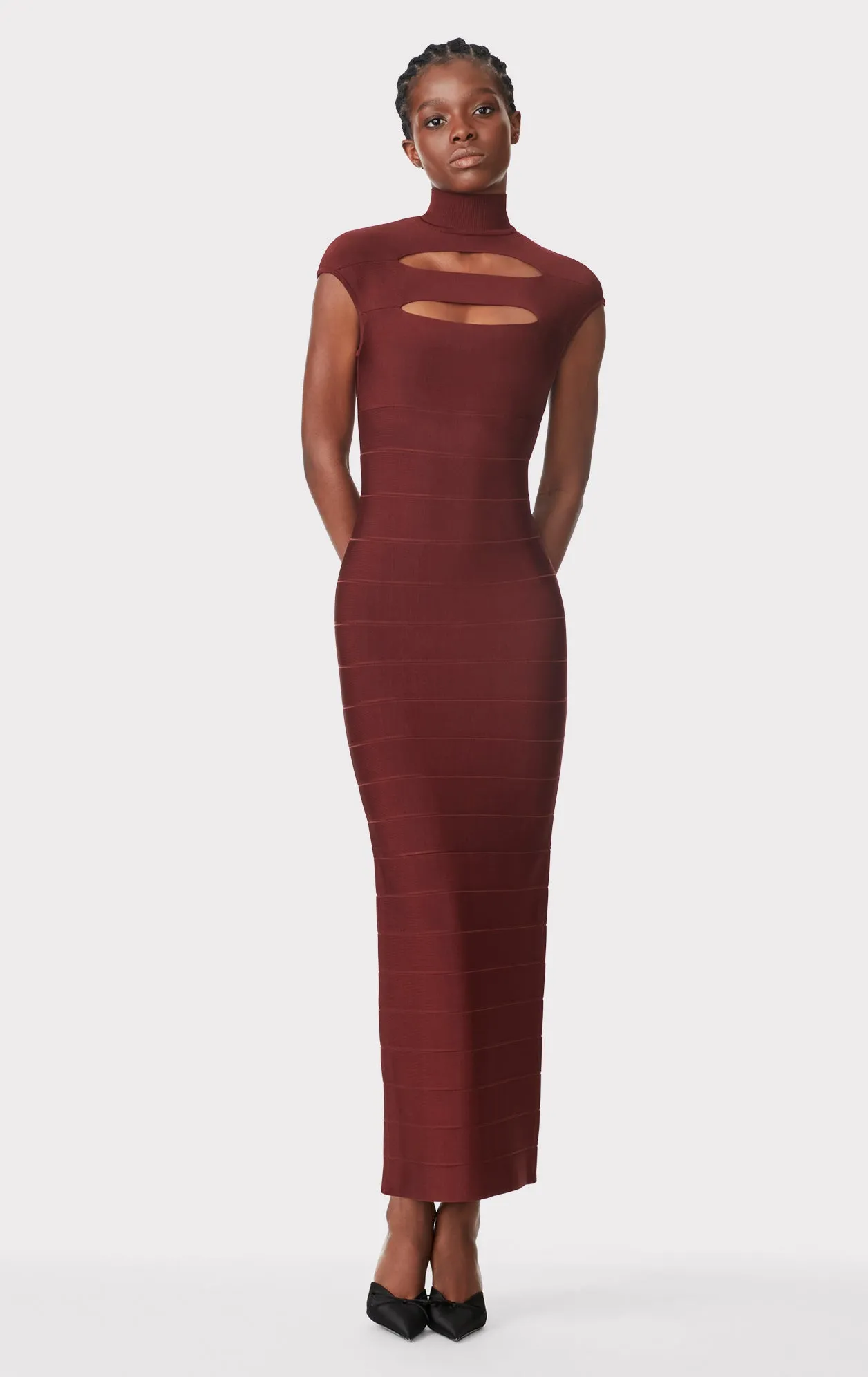 ICON CAP SLEEVE CUT-OUT GOWN sold by Herve Leger