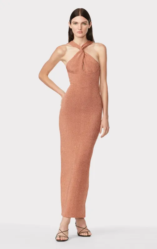 Metallic Twisted Halter Gown sold by Herve Leger