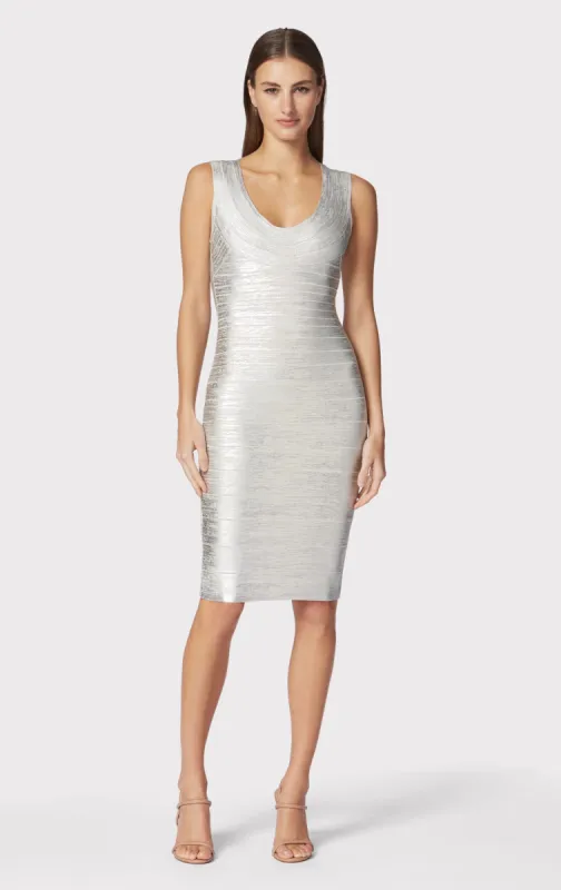 SCOOP NECK BANDAGE FOIL DRESS sold by Herve Leger