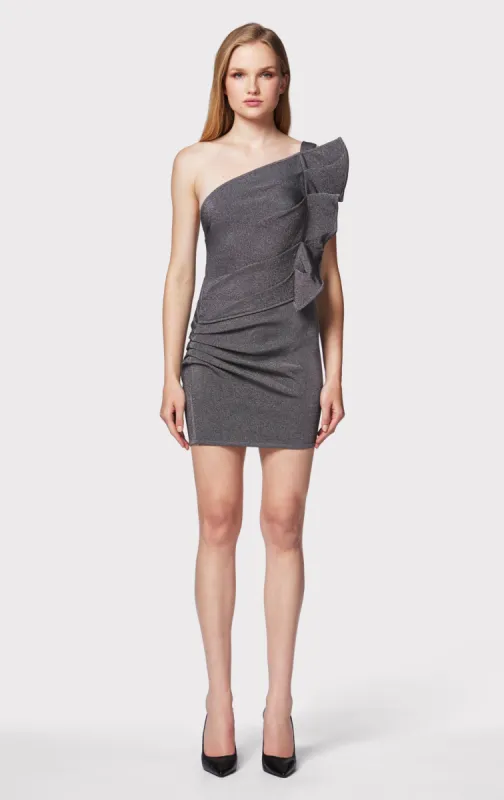 DRAPED INTERLOCK METALLIC MINI DRESS sold by Herve Leger