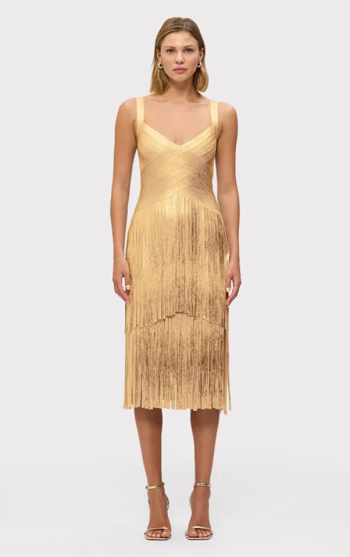 THE METALLIC MISCHA DRESS sold by Herve Leger