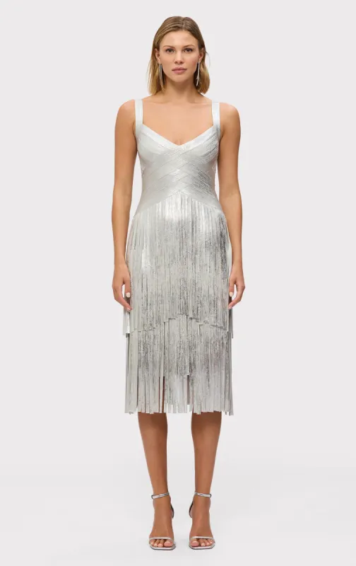 THE METALLIC MISCHA DRESS sold by Herve Leger