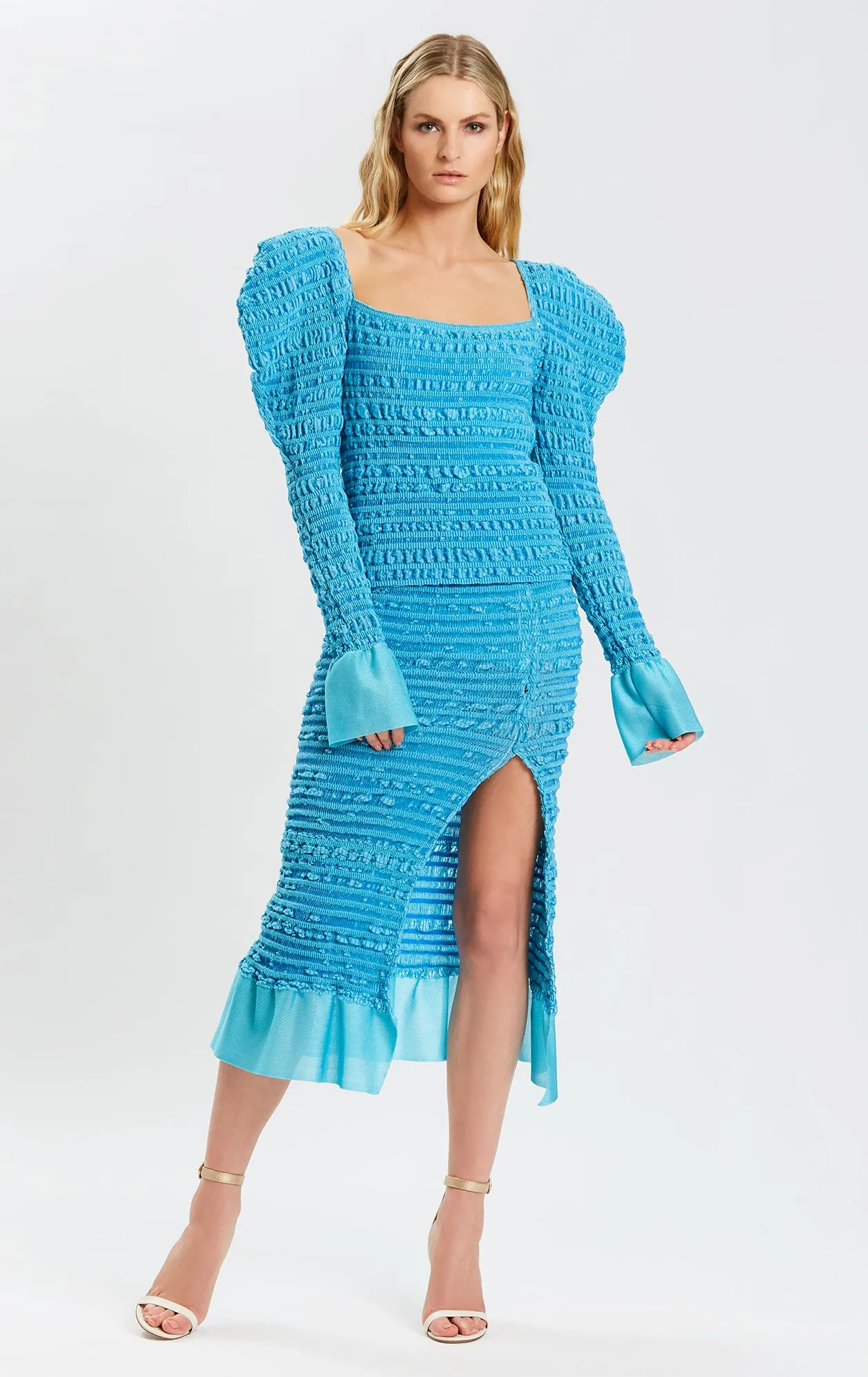 Textured Stitch Strong Shoulder Full Top sold by Herve Leger