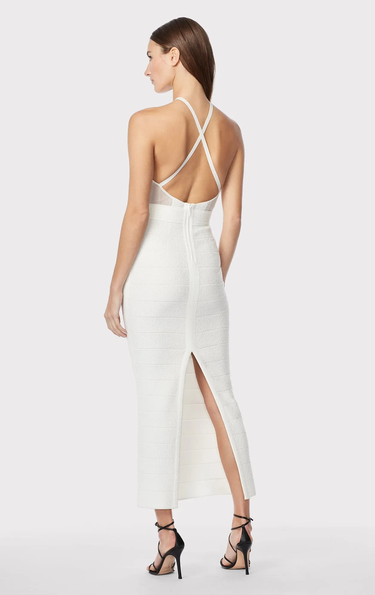 TEXTURED SHEER BUSTIER HALTER GOWN sold by Herve Leger product image thumbnail 5