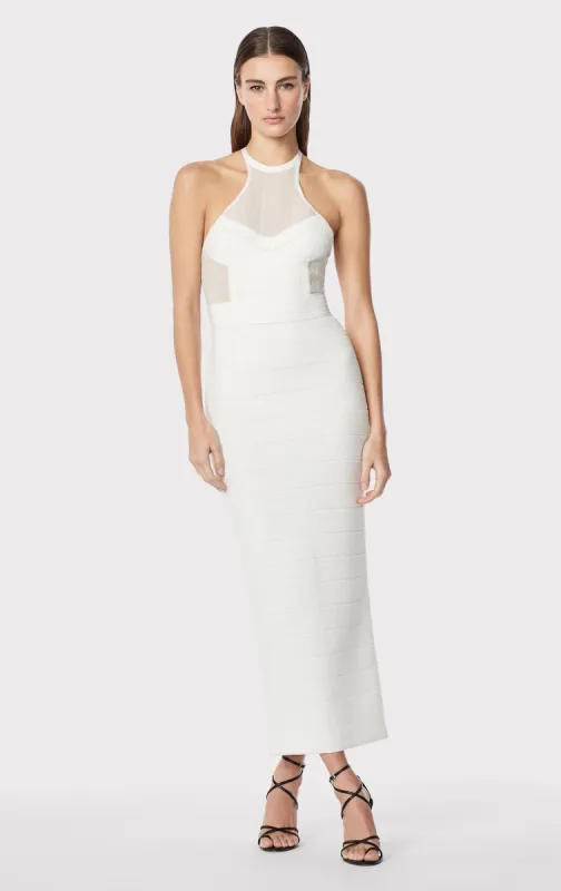 TEXTURED SHEER BUSTIER HALTER GOWN sold by Herve Leger
