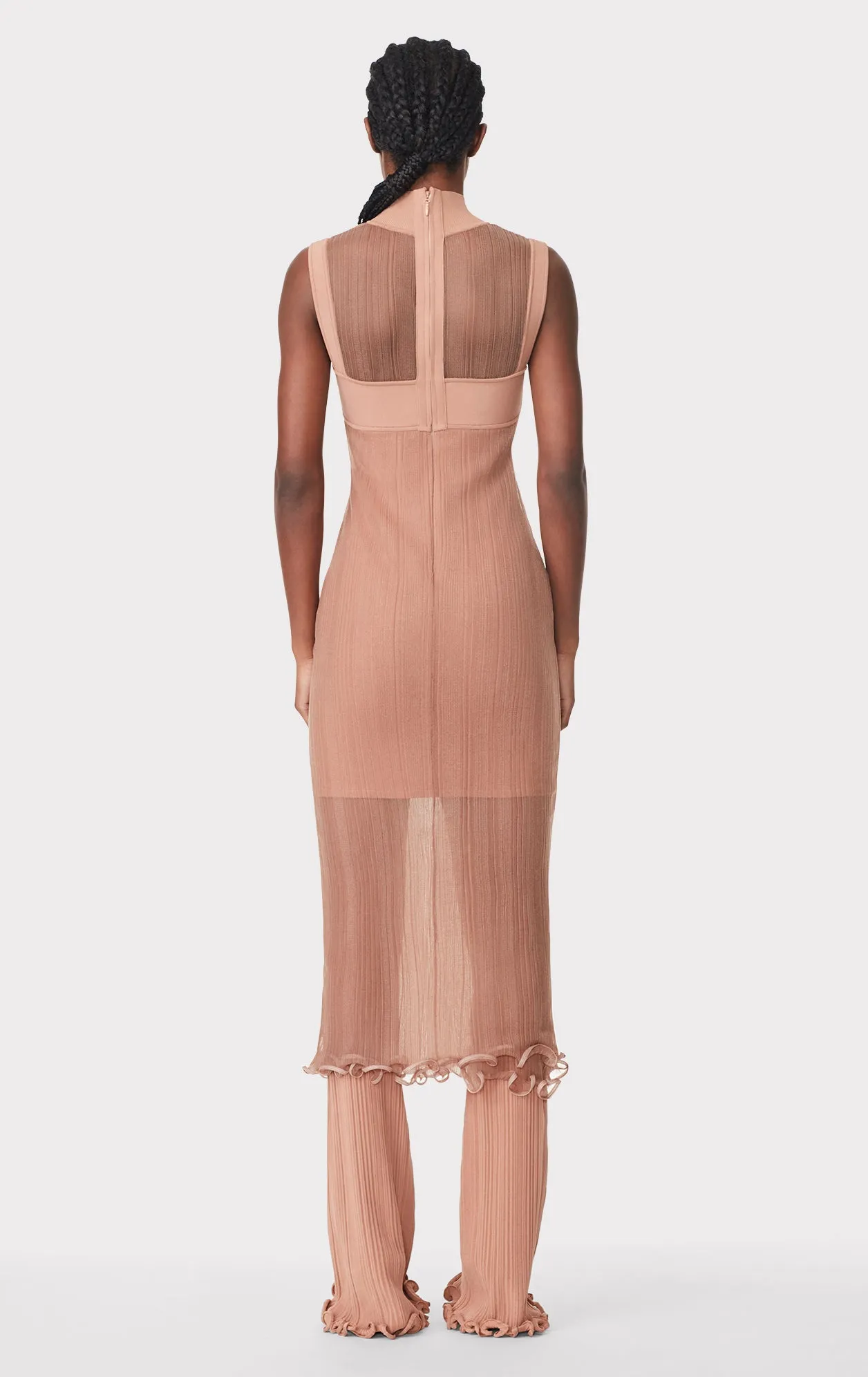 SHEER LAYERED MIDI DRESS W/ RUFFLE sold by Herve Leger product image thumbnail 4