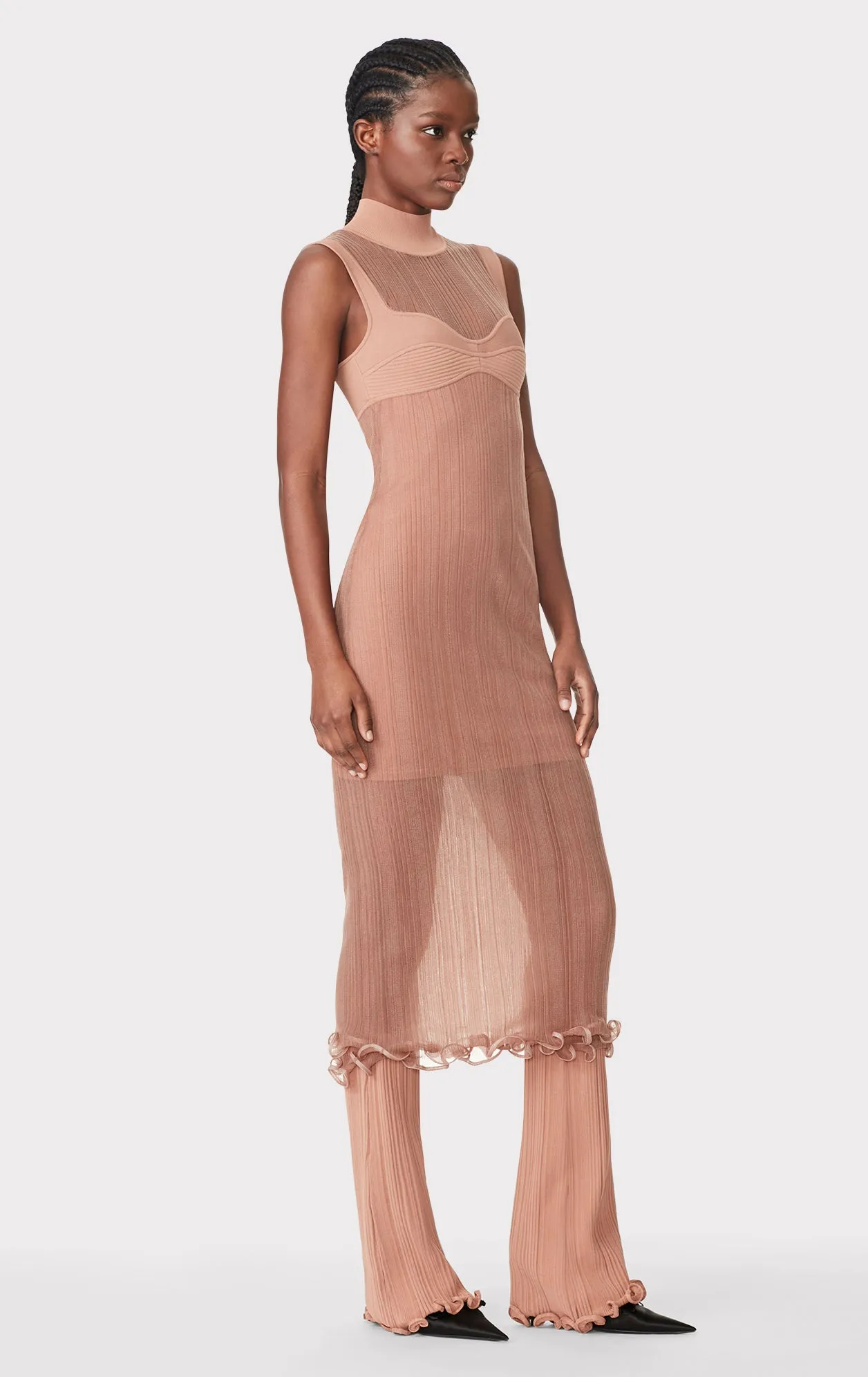 SHEER LAYERED MIDI DRESS W/ RUFFLE sold by Herve Leger product image thumbnail 5