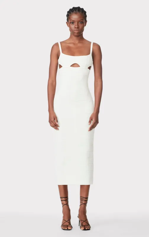 TEXTURED SHEER CUT OUT MIDI DRESS sold by Herve Leger