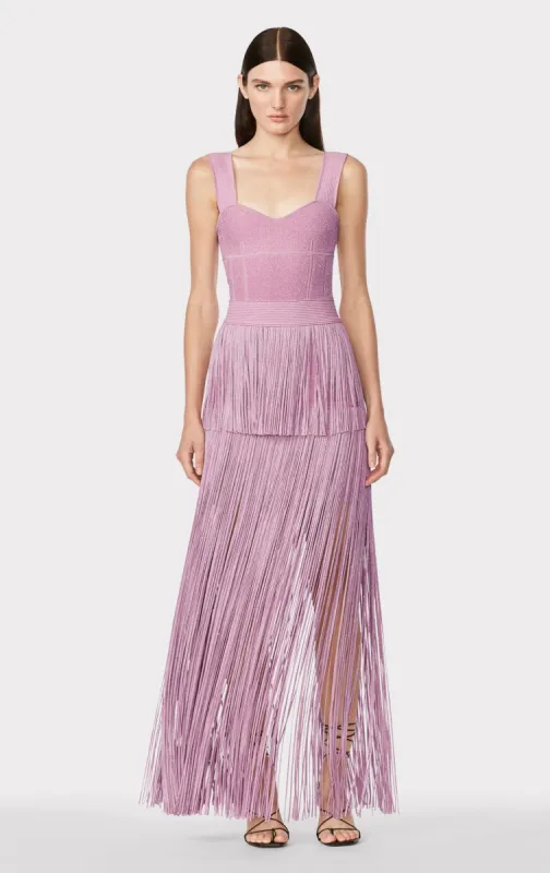 Textured Lurex Sweetheart Fringe Gown sold by Herve Leger