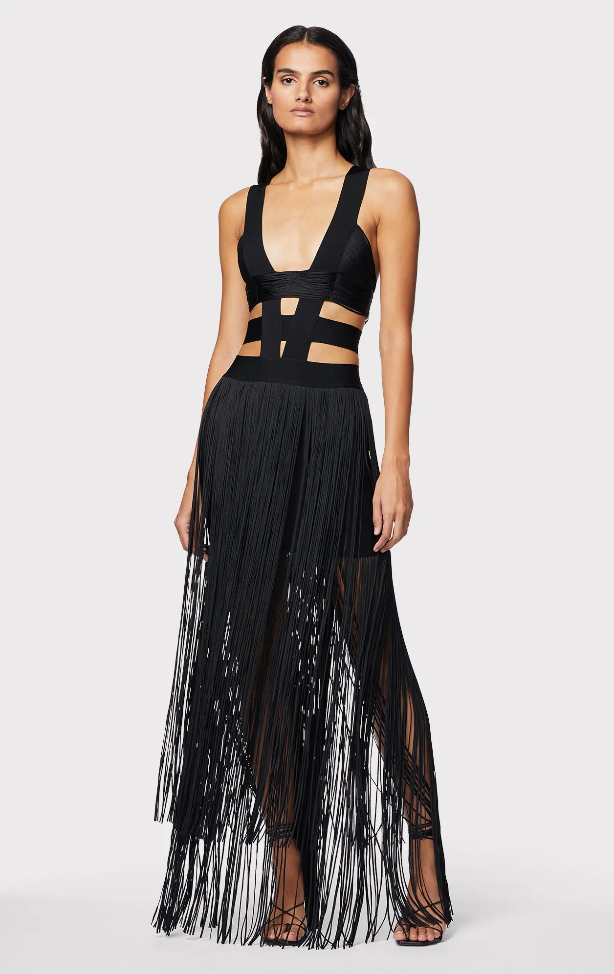 LOW WAIST BANDED FRINGE GOWN sold by Herve Leger