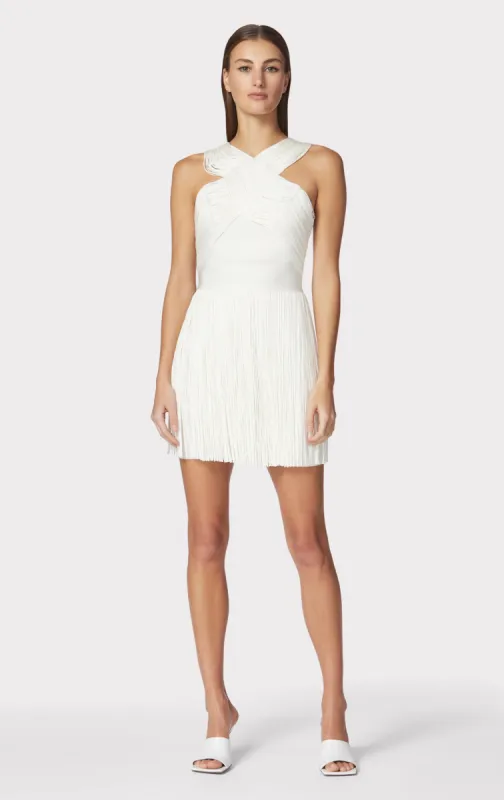 CROSSOVER HALTER FRINGE MINI DRESS sold by Herve Leger