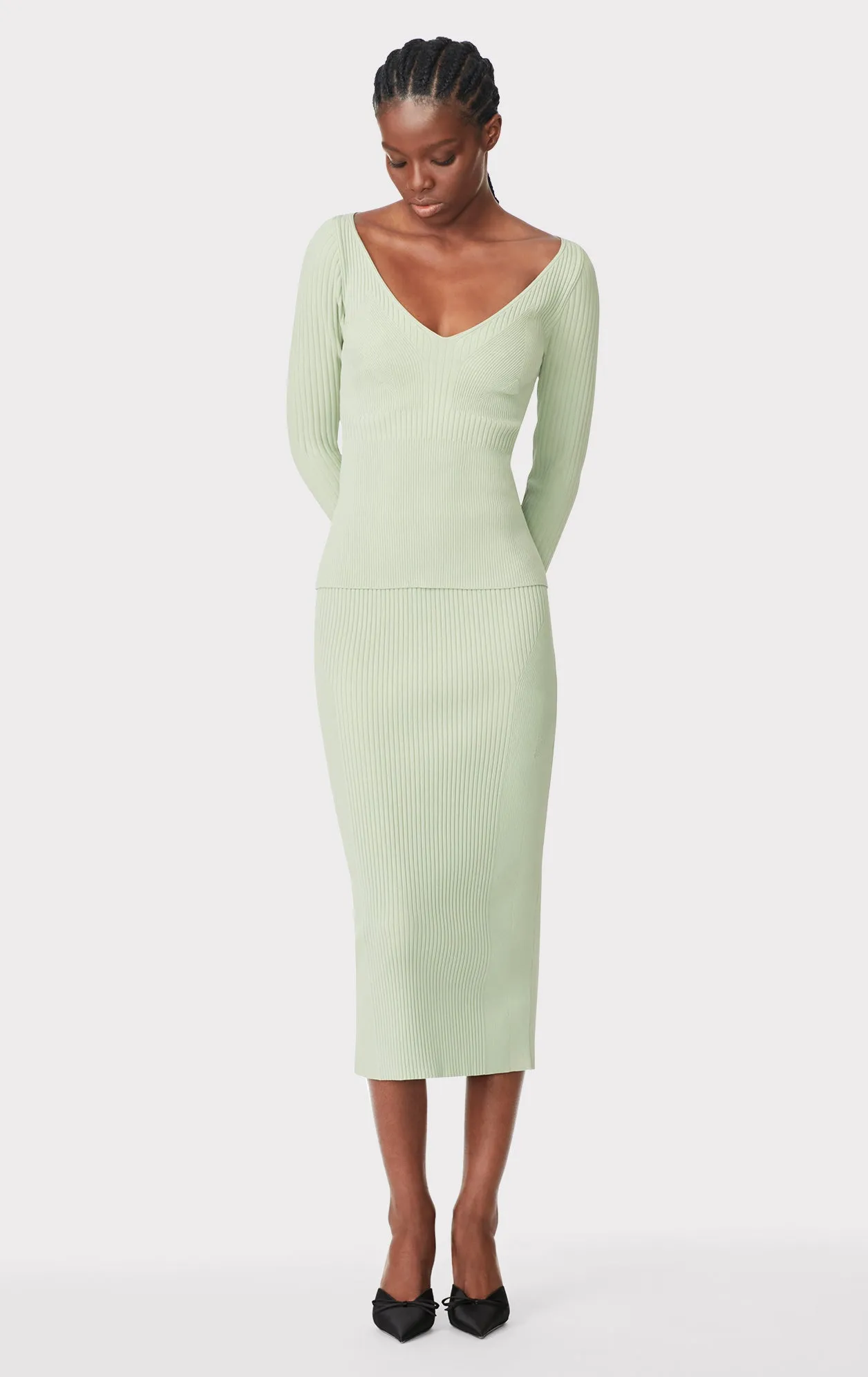 MIXED RIB MIDI SKIRT sold by Herve Leger