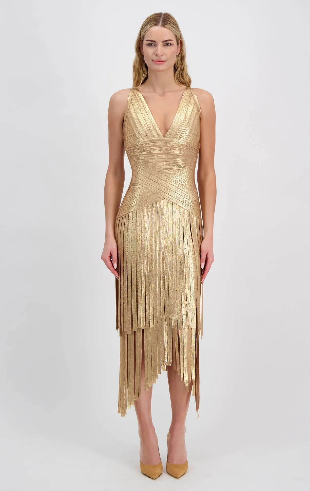 Layered Foil Fringe Dress sold by Herve Leger