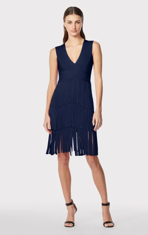 V NECK FRINGED MIDI DRESS sold by Herve Leger