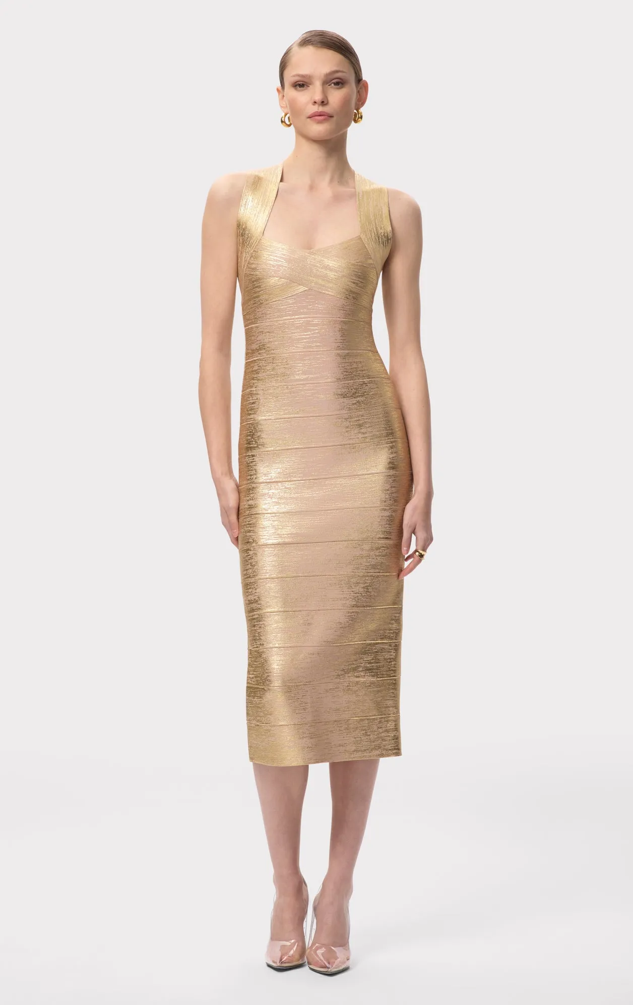 THE METALLIC SANDRA DRESS sold by Herve Leger